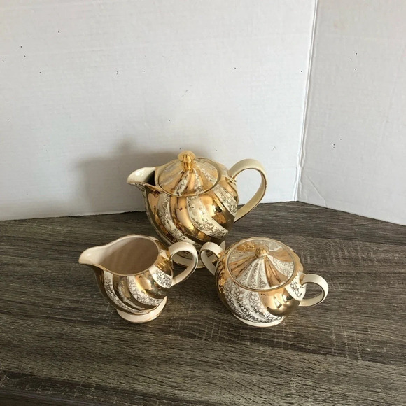1940s Sadler England Gold Chintz Swirl Tea Set - Picture 8 of 13